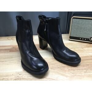Paul Green Sahara Chelsea Boot Women's 10.5 Black Leather Side Zipper Block Heel